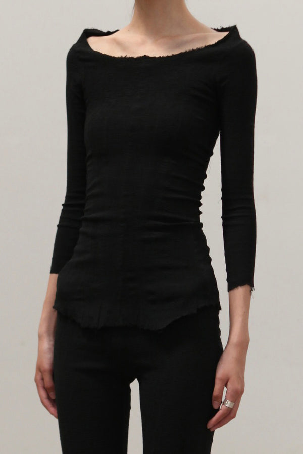 Marc Le Bihan Silk Shrink 3/4 Sleeve Base Top 26905 Handmade in France MLB-26905-NOIR